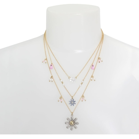 Betsey Johnson Layered Daisy Floral Crystal Pearl Necklace Set NWT - Picture 4 of 8